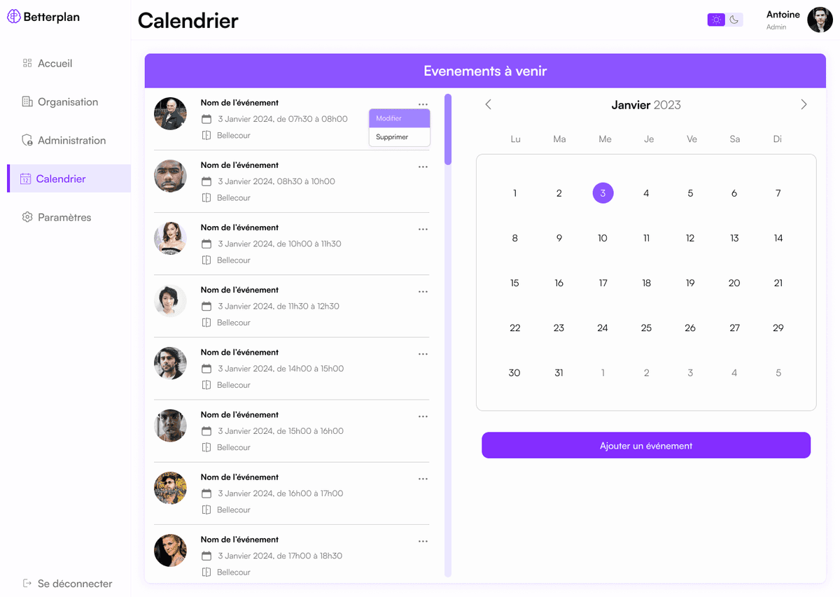 Panel Calendrier